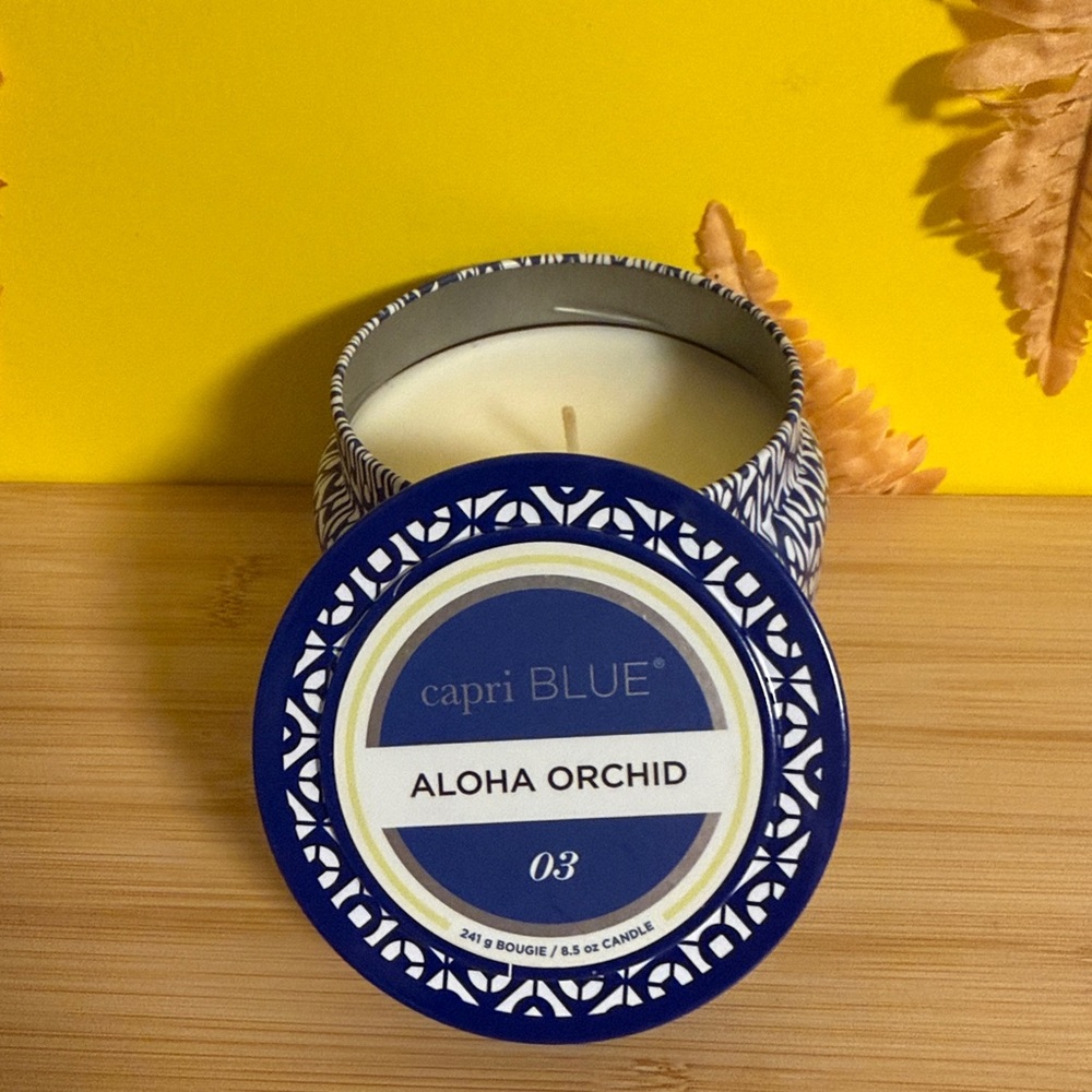 Capri Blue Printed Travel Tin Jar Candle (Aloha Orchid, 8.5 oz)